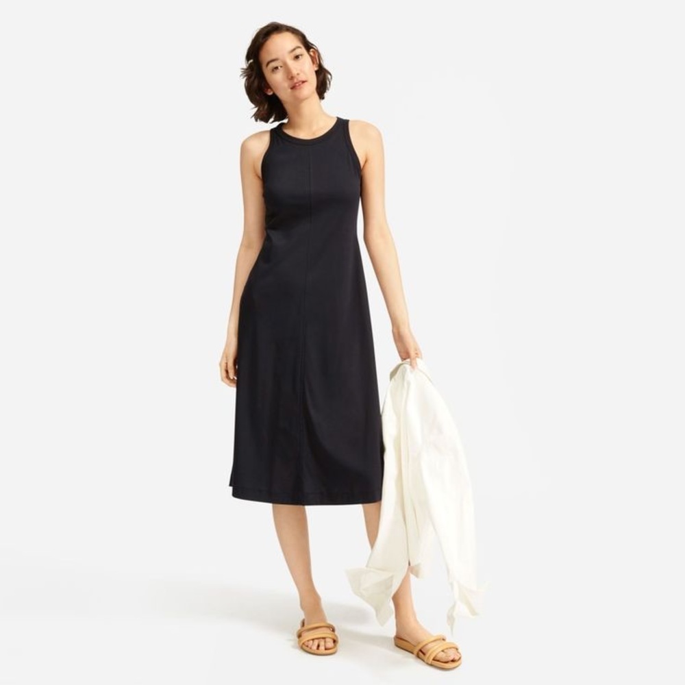 Everlane The Luxe Cotton Midi Tank Dress in Black Size XS
